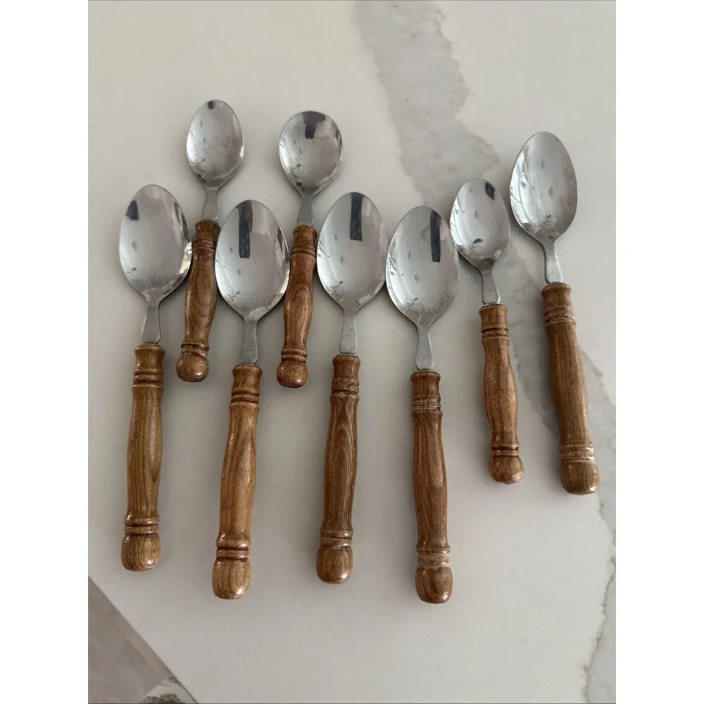 Wood Handle Cutlery Set Stainless Steel Flatware 19-Piece Replacement